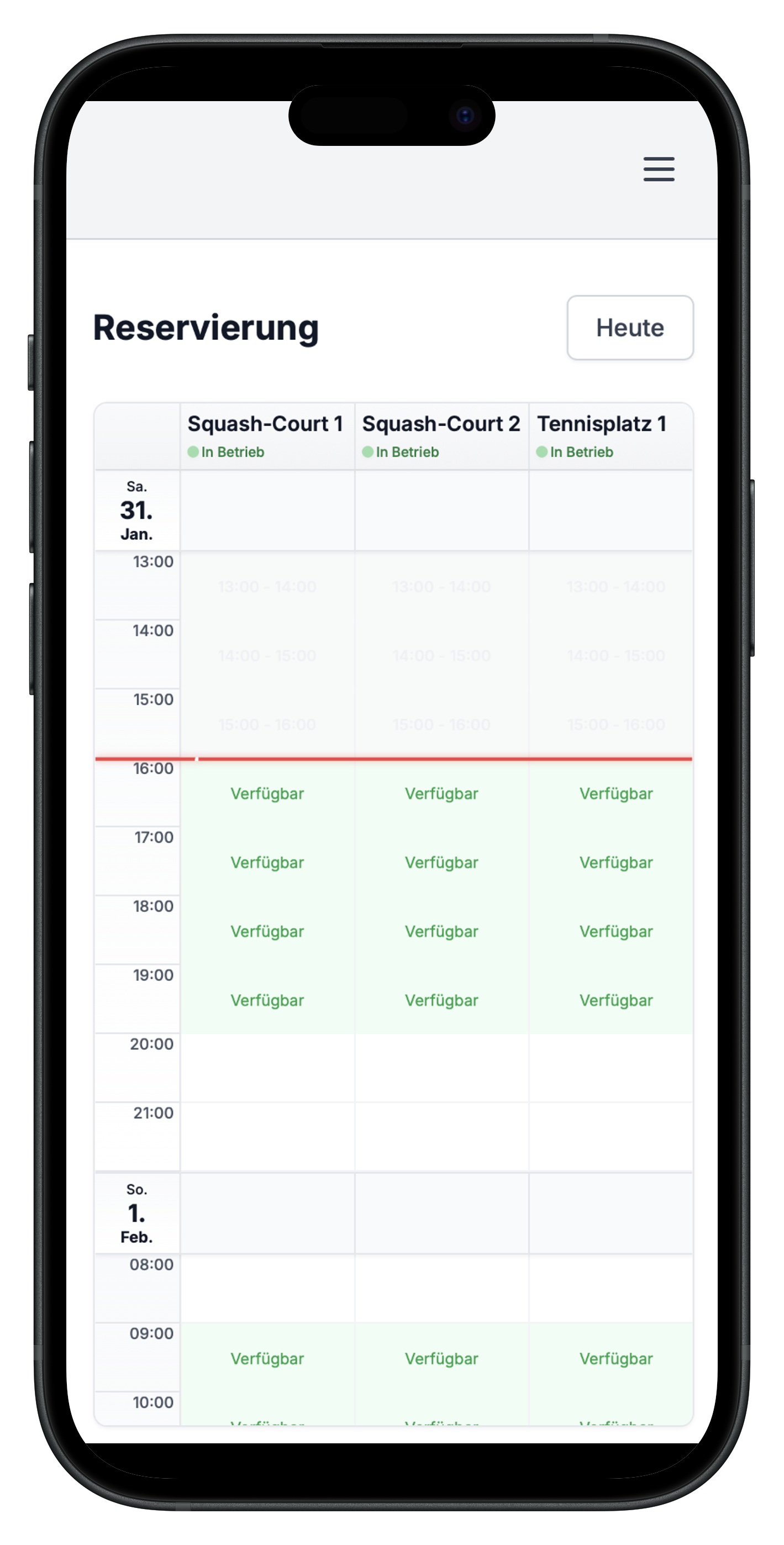 Reservierungssystem Buchungsansicht